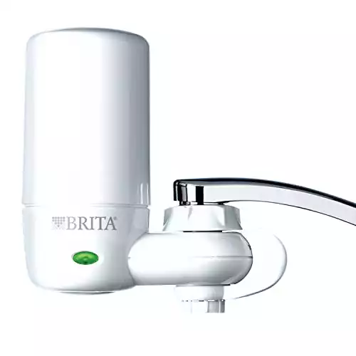Brita Water Filter for Sink, Complete Faucet Mount Water Filtration System for Tap Water, Reduces 99% of Lead, White