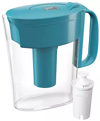 Brita Water Filter Pitcher for Tap and Drinking Water with 1 Standard Filter, Lasts 2 Months, 6 Cup Capacity, BPA Free, Turquoise