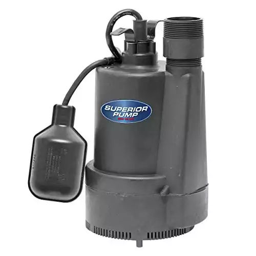 Superior Pump 92330 1/3 HP Thermoplastic Submersible Sump Pump with Tethered Float Switch