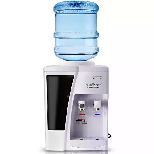 Nutrichef Countertop Water Cooler Dispenser - Hot & Cold Water, with Child Safety Lock. (White)